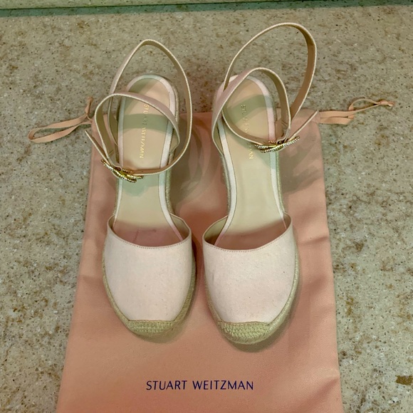 NWOT Stuart Weitzman Crystal Buckle Espadrille Wedge Sandals Size 7.5 - Picture 1 of 8